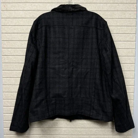 Marc Anthony Black Windowpane Plaid Lined Jacket Faux Fur Collar Men’s XL - Picture 4 of 14